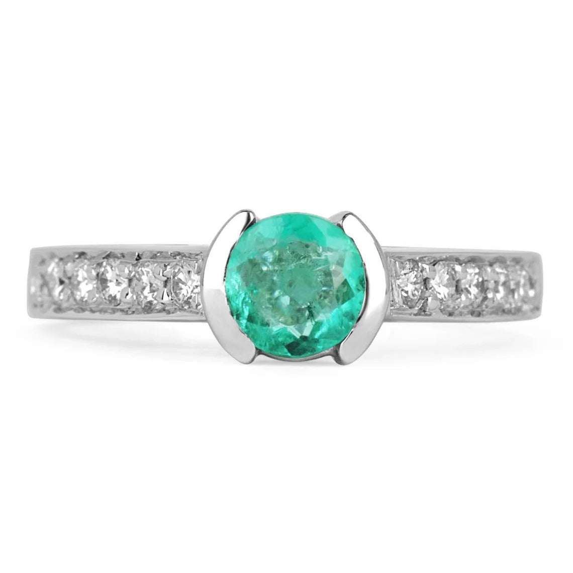 1.29tcw Round Green Emerald & Diamond Anniversary Ring 14K