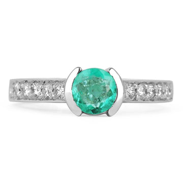 Celestial Radiance: 1.29tcw Round Green Emerald & Diamond Anniversary Ring in 14K Gold