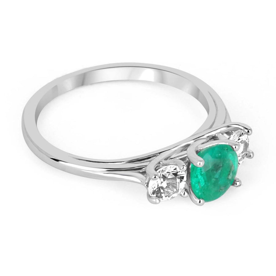 1.14tcw Classic Round Emerald & Diamond 3 Stone Engagement Ring 14K