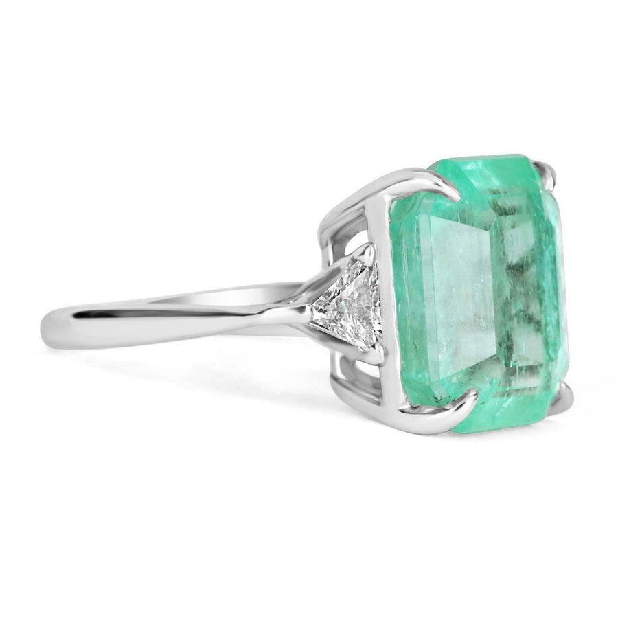 Huge 9.41tcw 18K Traditional 3 Stone Emerald & Trillion Diamond engagement Ring 