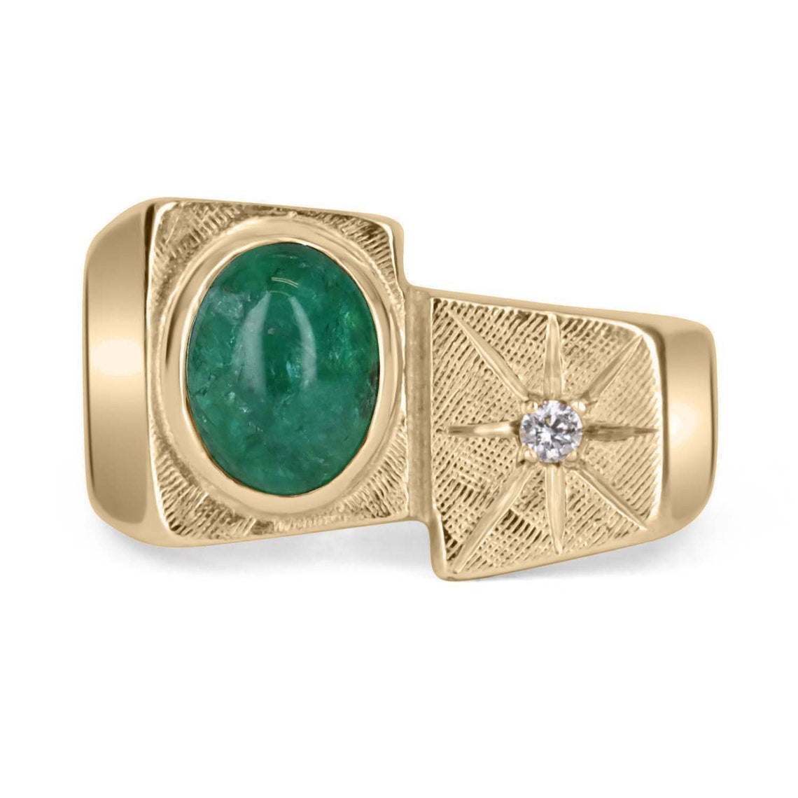 2.69tcw 14K Oval Natural Emerald Cabochon & Diamond Star Ring