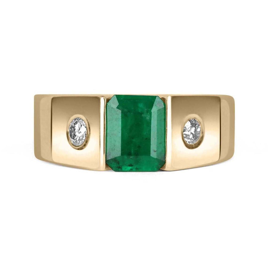 1.95tcw Men's Emerald & Diamond Three Stone Solitaire Ring 14K