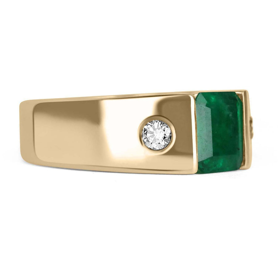 Men's Emerald & Diamond Three Stone Solitaire Ring