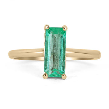 1.90cts Elongated Emerald Cut Emerald Solitaire 14K Gold Four Prong Ring