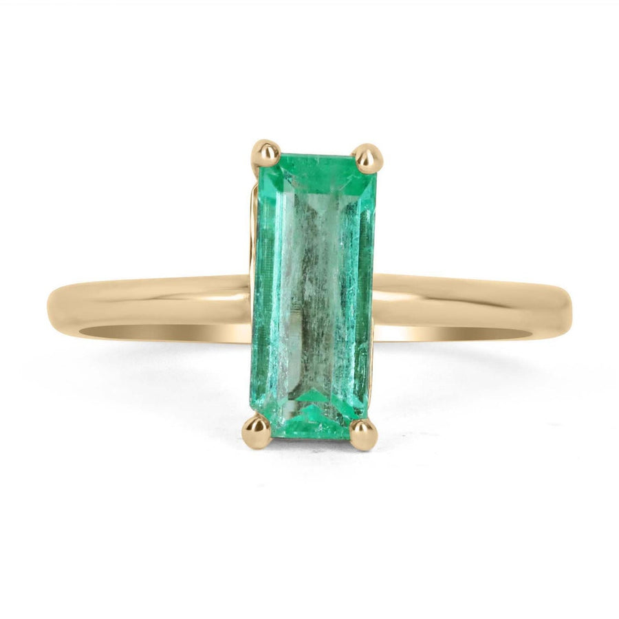 1.90cts Elongated Emerald Cut Emerald Solitaire 14K Gold Four Prong Ring