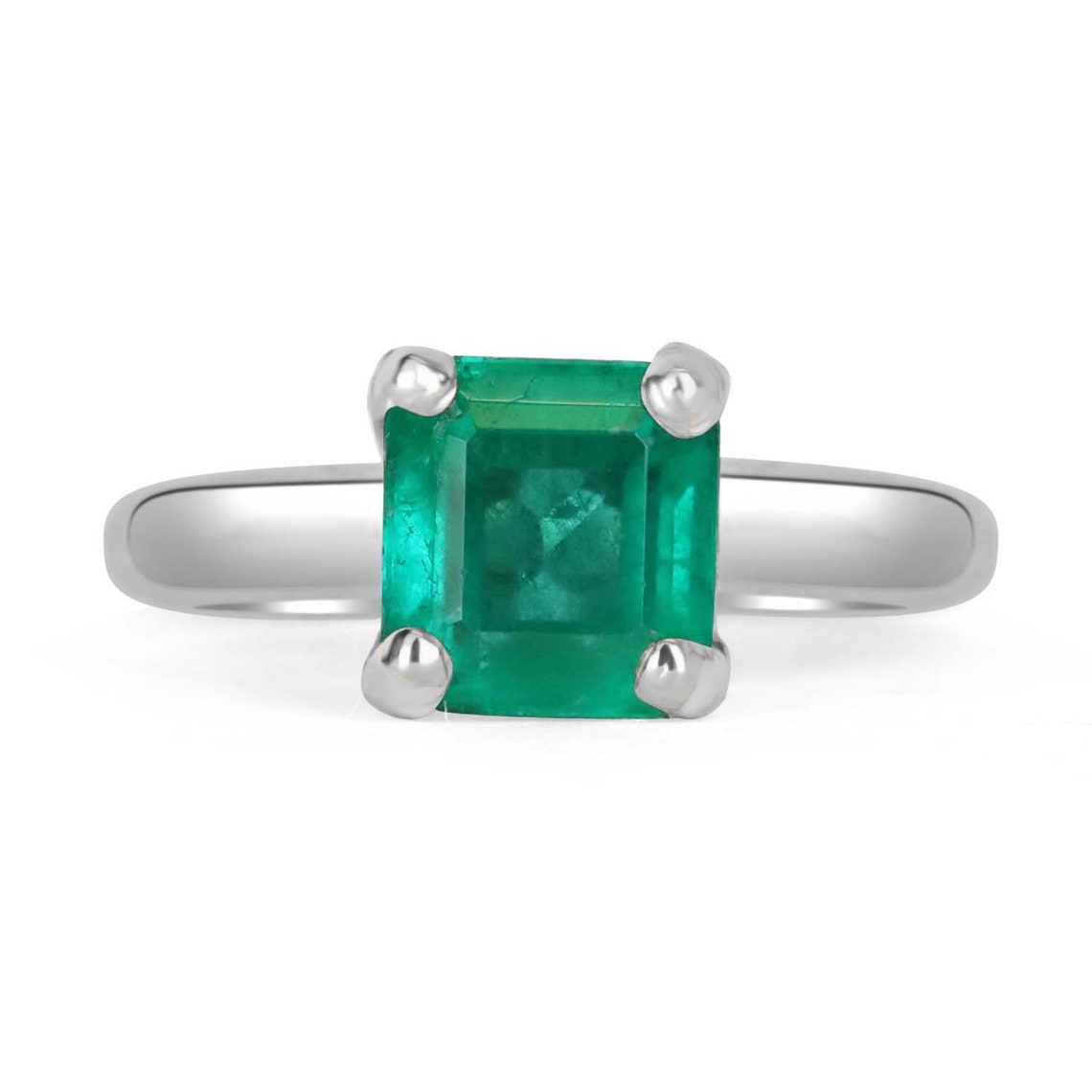 1.95cts White Gold Natural Colombian Emerald Solitaire Ring 14K