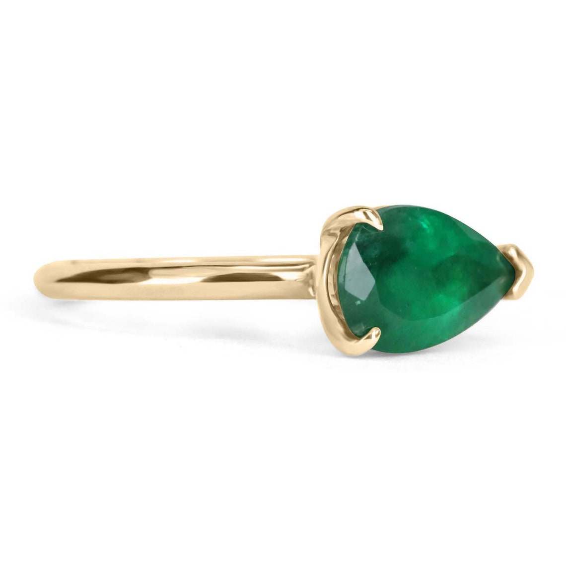 2 CARAT Bezel East to West Set Emerald Pear Solitaire Ring 14K