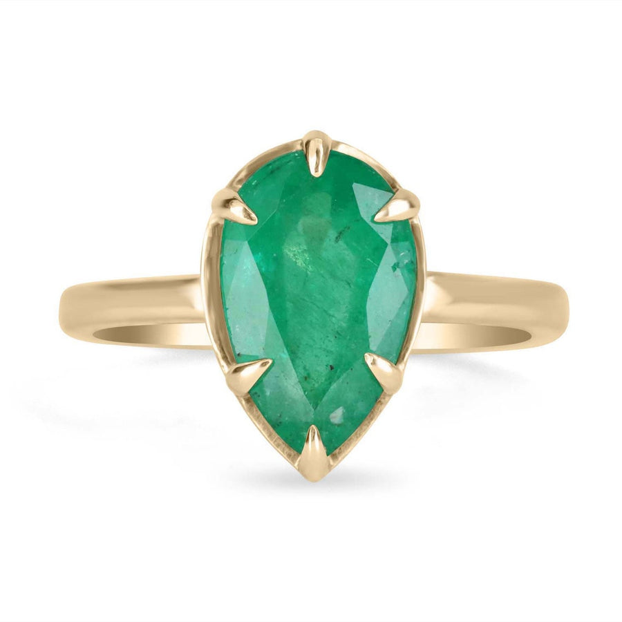 2.53cts 14K Colombian Emerald Solitaire 6-Prong Gold Ring