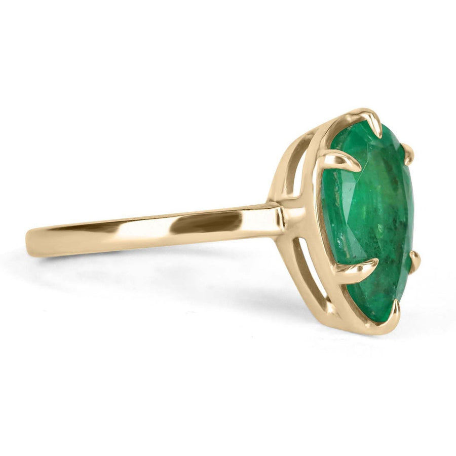 14K Colombian Emerald Solitaire 6-Prong Gold Ring