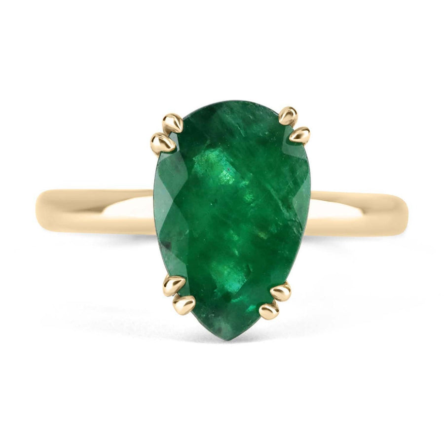 Elegance Embodied: 2.10cts 14K Pear Emerald Solitaire Ring - A Timeless Beauty