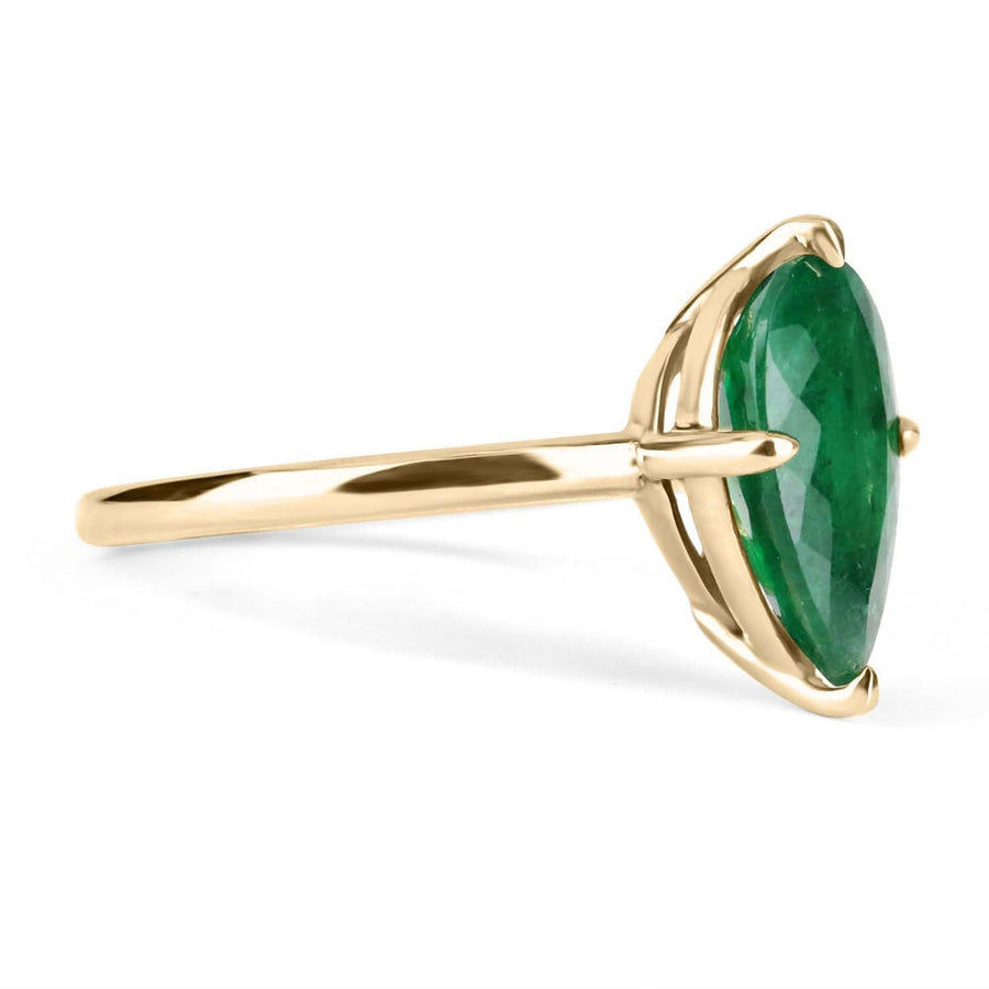 Dazzling Brilliance: 2.37 Carat Clawed Prong Pear Emerald Solitaire Ring - A Shimmering Beauty