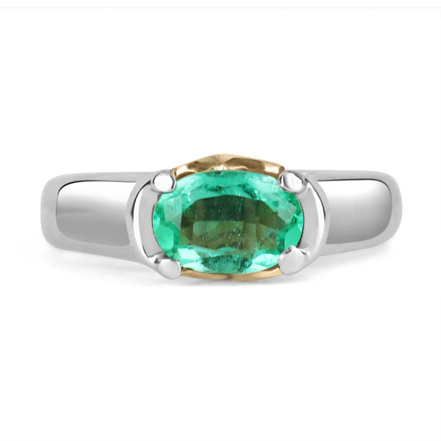 1.06 Carat Oval Emerald East to West Solitaire Ring 18K & Platinum