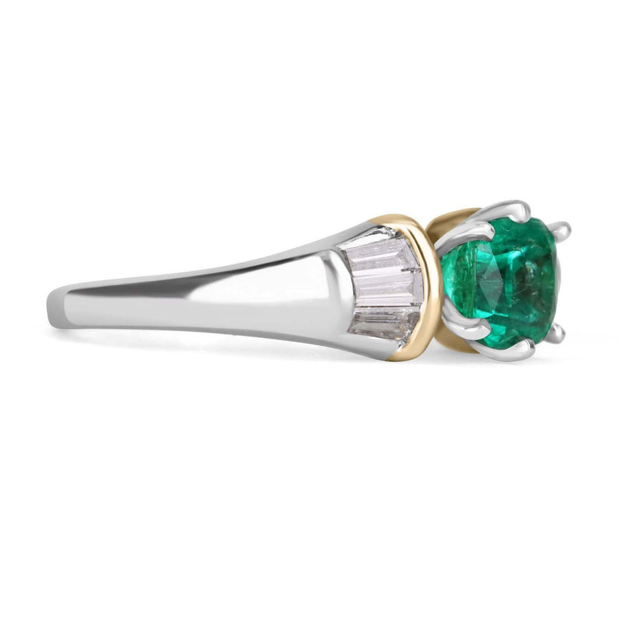 Colombian Emerald 1.92tcw Cushion Cut and Tapered Baguette Diamond  18K