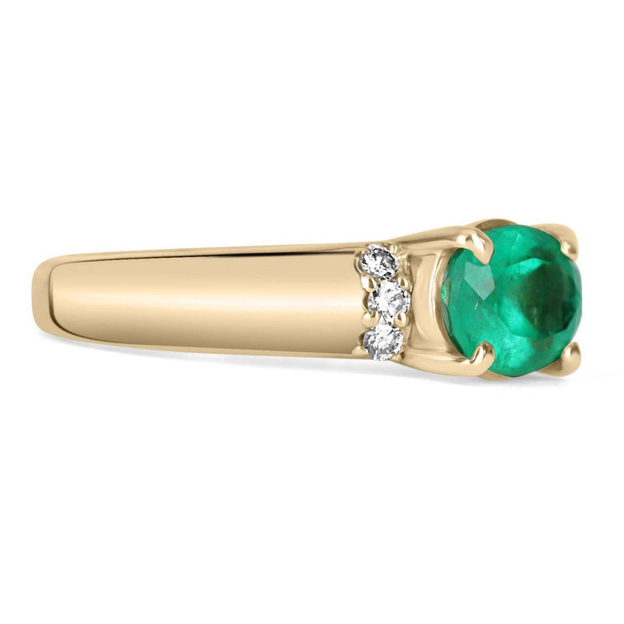 East to West Oval Emerald & Diamond Accent 18K Wide Band
