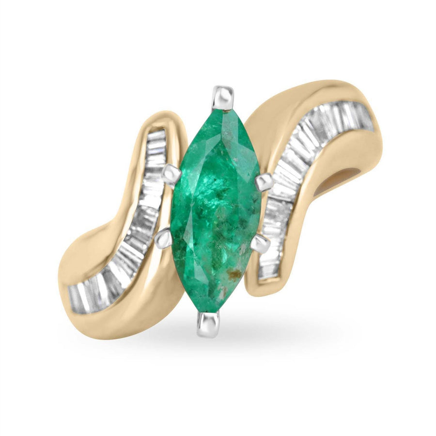 1.70tcw 14K Marquise Emerald & Diamond Baguette Statement Ring