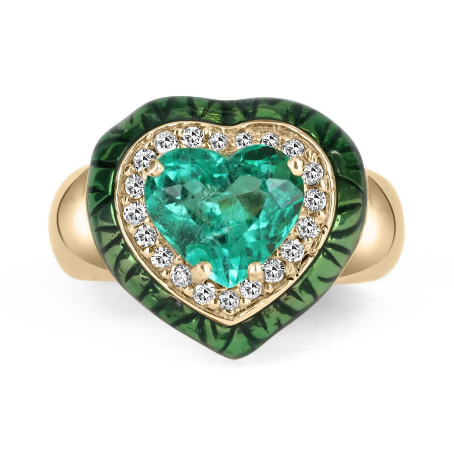 2.50tcw AAA+ Heart Emerald & Diamond Cocktail Ring 14K