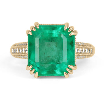 7.42tcw Emerald Solitaire with Diamond Accents Statement Ring Gold 18K