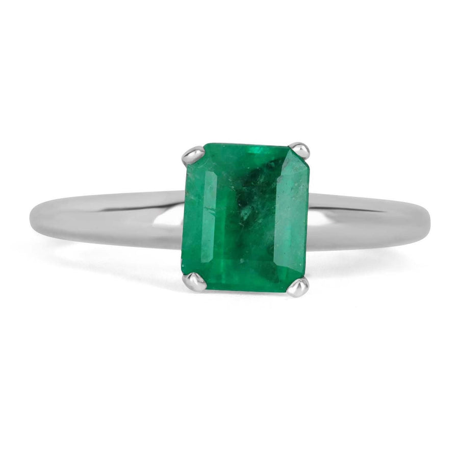 Promise of May: 1.09cts Colombian Emerald-Emerald Cut Solitaire Ring in 14K White Gold