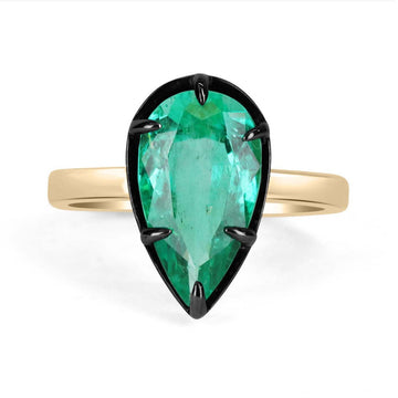 2.97ct 18K Teardrop Emerald Georgian Styled Solitaire vintage Ring