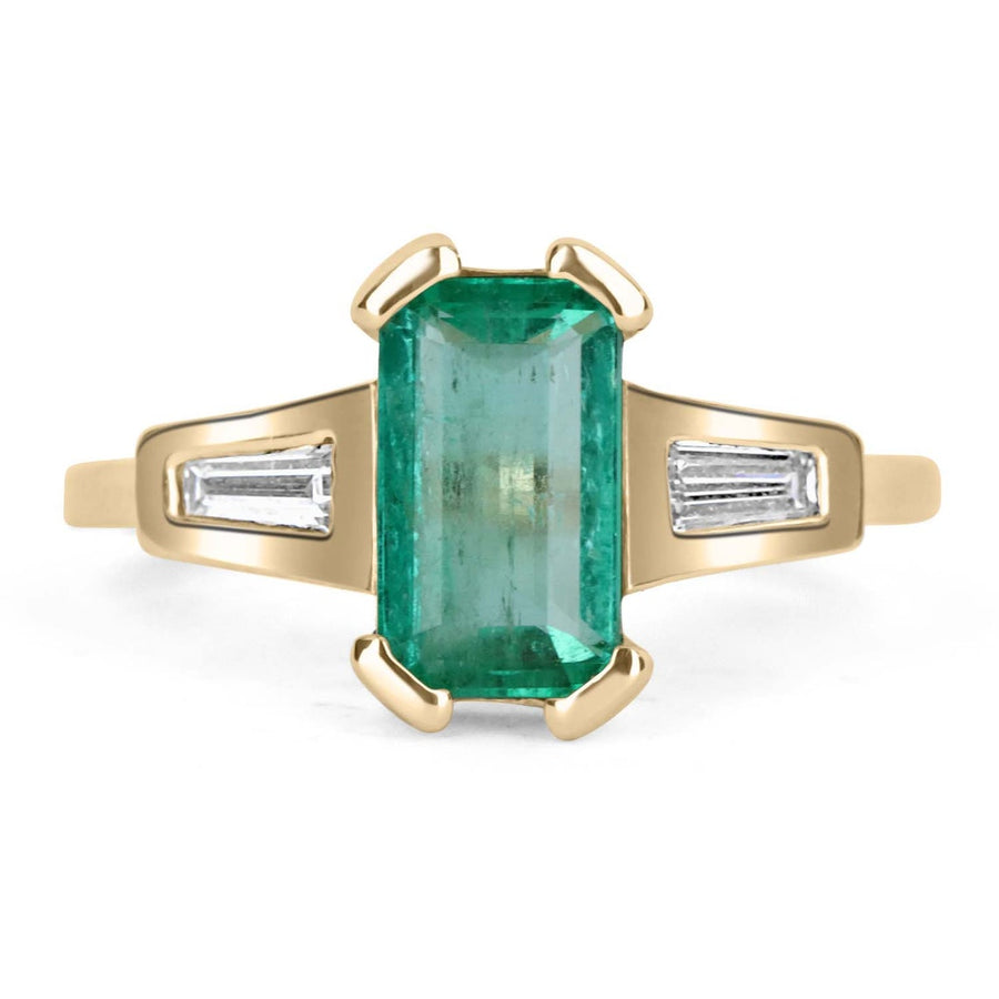 2.15tcw 14K Colombian Emerald - Emerald Cut and Tapered Baguette Diamond Ring