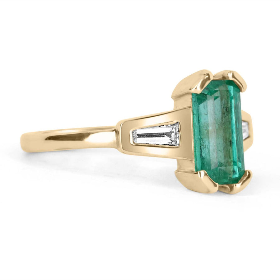  14K Colombian Emerald - Emerald Cut and Tapered Baguette Diamond Ring 2.15tcw
