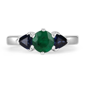 Royal Elegance: 1.30tcw Three Stone Emerald & Blue Sapphire Ring in 14K Gold