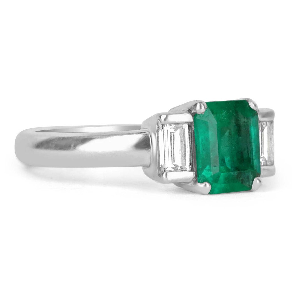 Elegant Three Stone Diamond & Emerald Ring