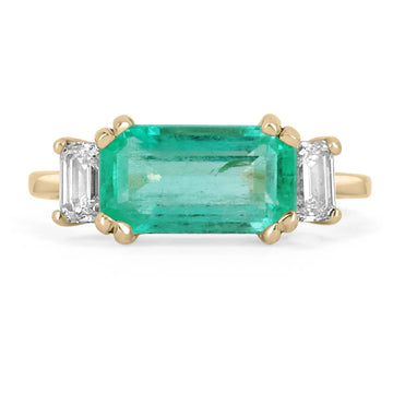 3.64tcw Three Stone Emerald & Emerald Cut Diamond Engagement Ring 14K