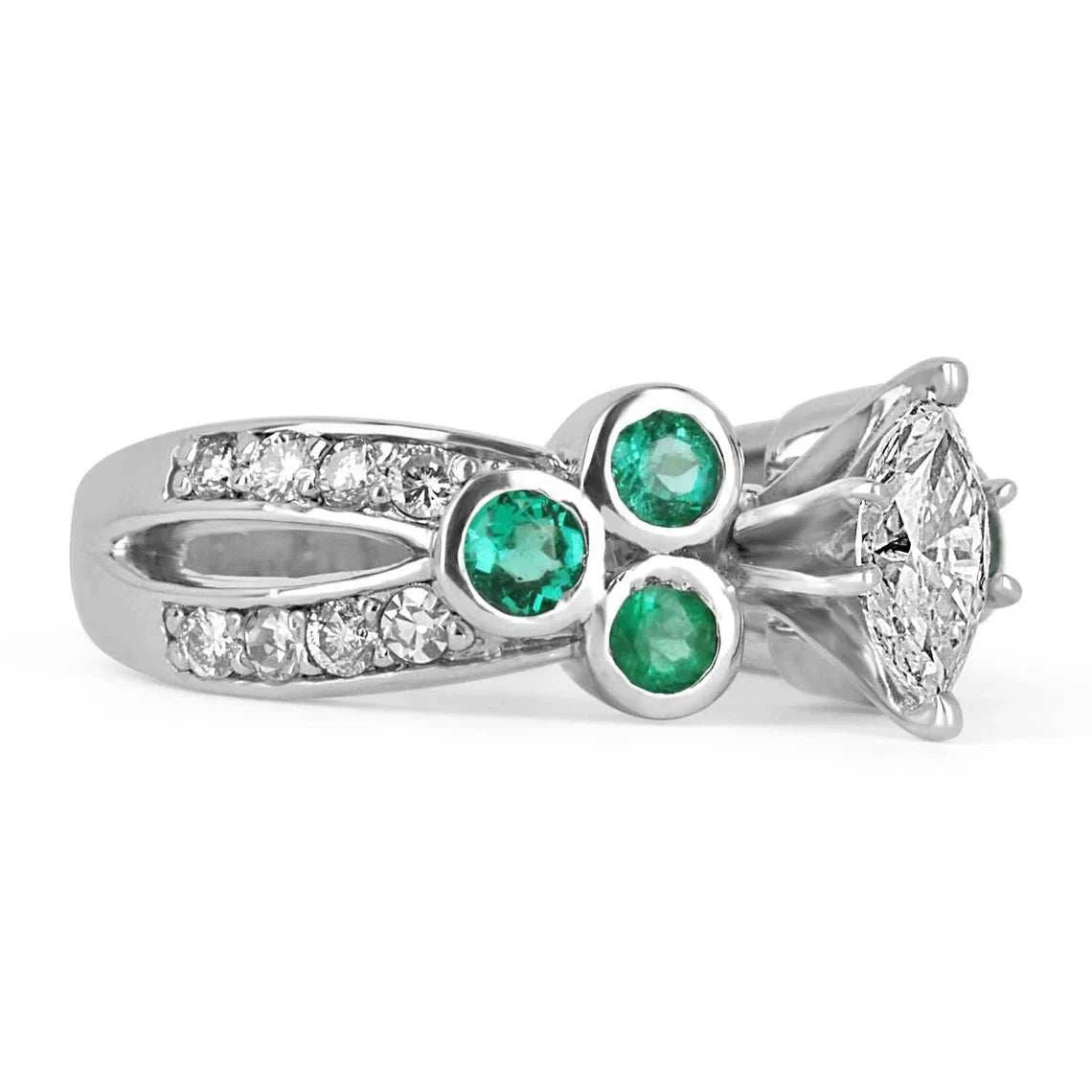 Marquise Diamond & Emerald Accents 14K White