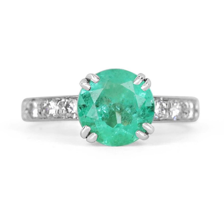 2.38tcw 14K Round Emerald & Diamond Three Stone Engagement Ring