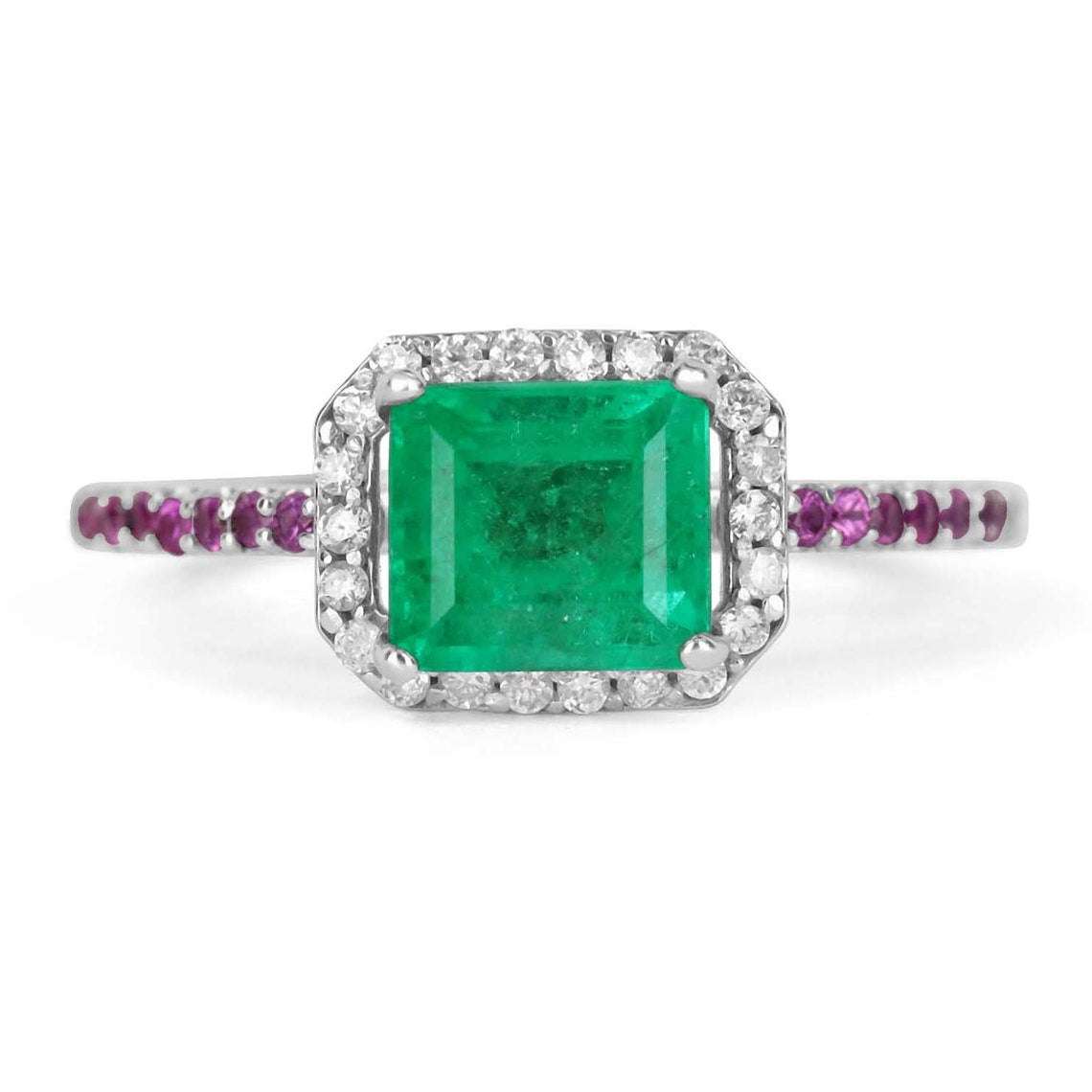 3.65tcw Emerald Cut Emerald & Pink Sapphire & Diamond Accent Ring 14K