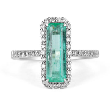 Elegance Redefined: 2.28tcw Elongated Rectangle Natural Emerald & Diamond Halo Gold Ring in 14K