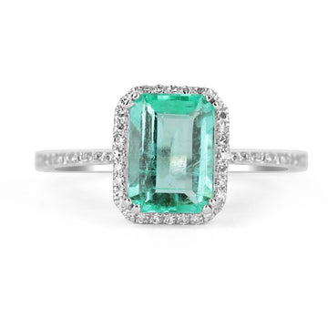 1.58tcw Colombian Emerald & Diamond Halo Engagement Ring 14K