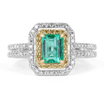 1.50tcw Emerald & Fancy Yellow Diamond Earrings Two-Toned 14K