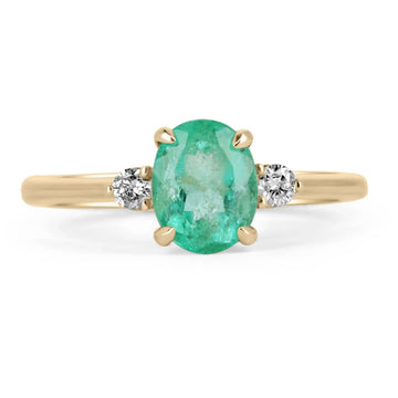 2.55tcw 14K Three Stone Oval Emerald & Diamond Ring