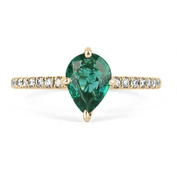 Bridal Elegance: 1.15TCW Pear Cut Dark Green Engagement Ring with Hidden Diamond Halo Accent