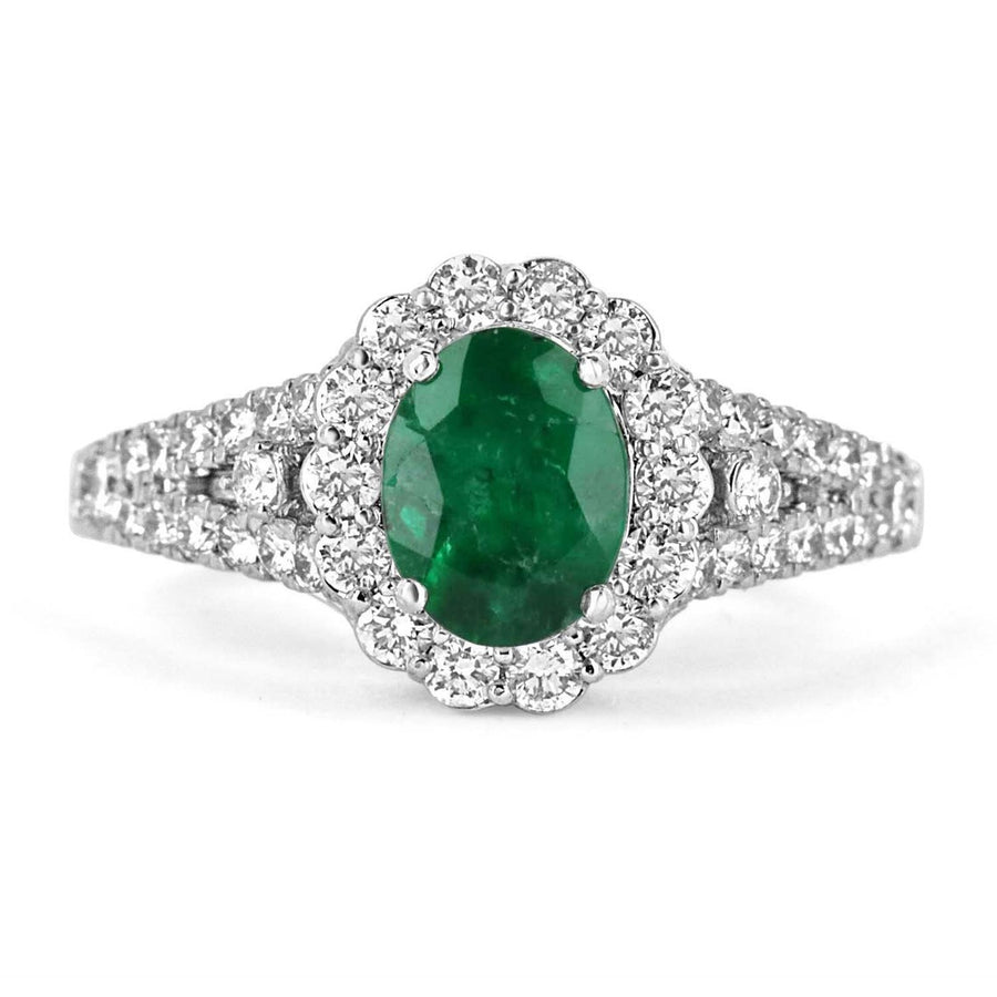 1.30tcw Oval Emerald & Diamond Halo Statement Ring 14K