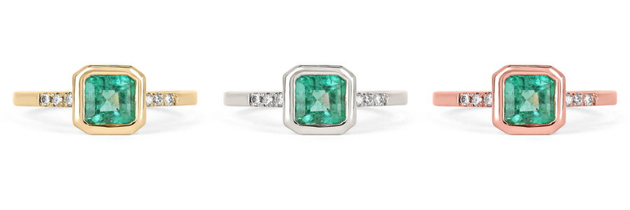 Classic Charm: Asscher Pave Diamond Statement Ring with 1.08tcw Emerald Bezel - 14K Gold Beauty
