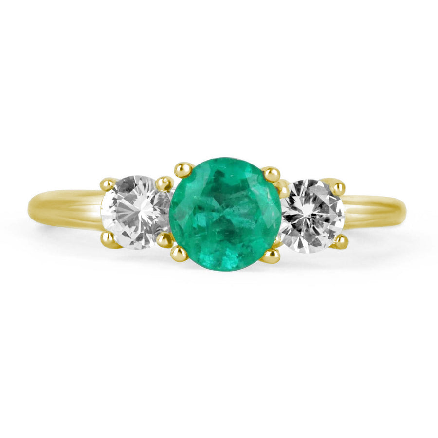 1.14tcw Classic Round Emerald & Diamond 3 Stone Engagement Ring 14K