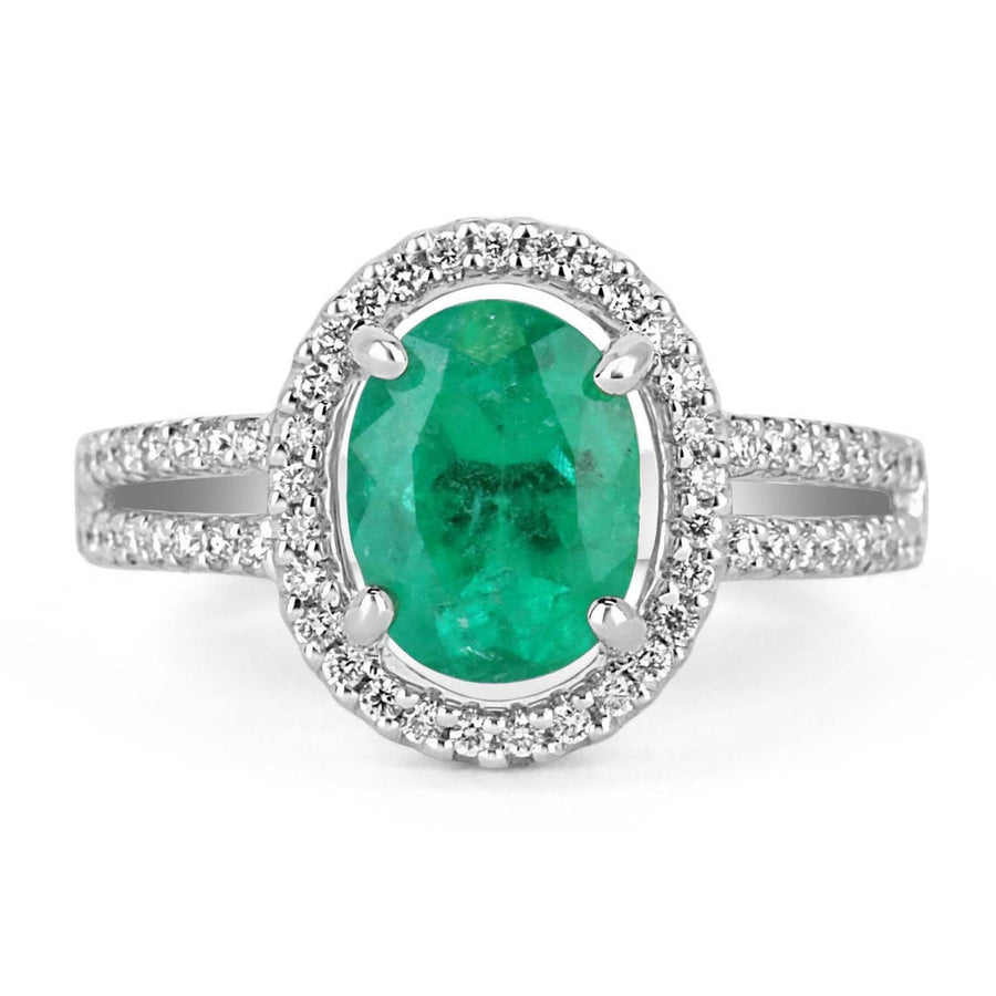 Oval Green Emerald with Double Diamond halo