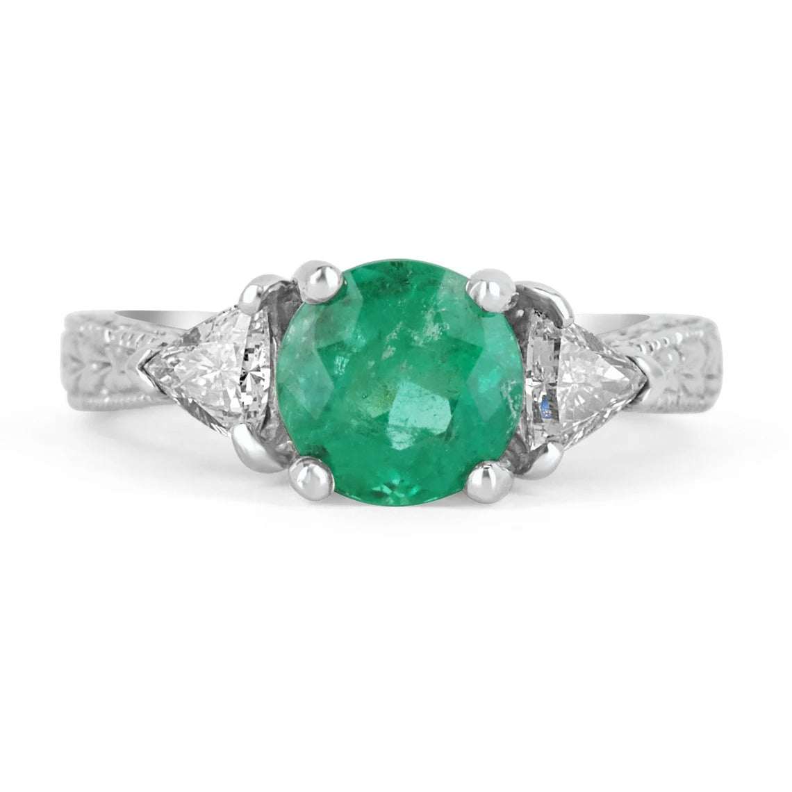 Emerald Diamond Gold Platinum Ring 14K