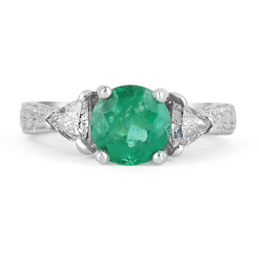 Emerald Diamond Gold Platinum Ring 14K