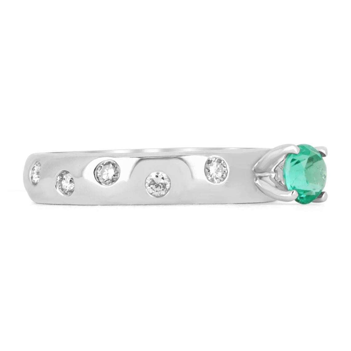 Dazzling Brilliance: 1.15tcw Round Colombian Emerald & Diamond Eternity Band - 14K Gold Beauty