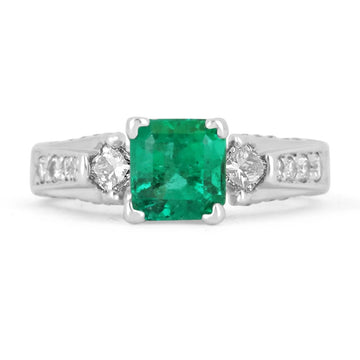 1.40tcw Asscher Colombian Emerald & Princess Cut Diamond Brilliant