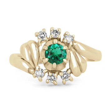 0.36tcw Floral Vintage Emerald & Diamond Ring 18k