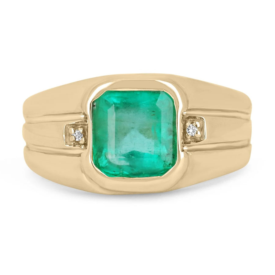 3.56cts Mens Emerald & Diamond Accent Ring Yellow Gold 14K