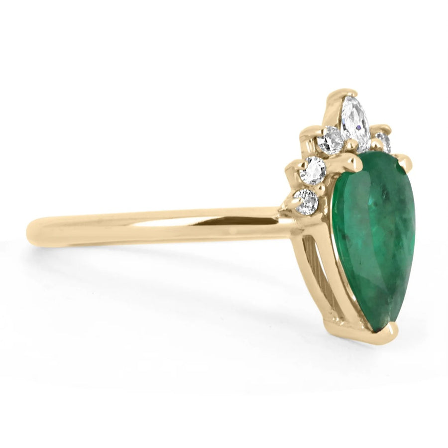 Dazzling Brilliance: 1.51tcw Pear Shape Dark Green Emerald & Diamond Tiara Ring - A Royal Beauty