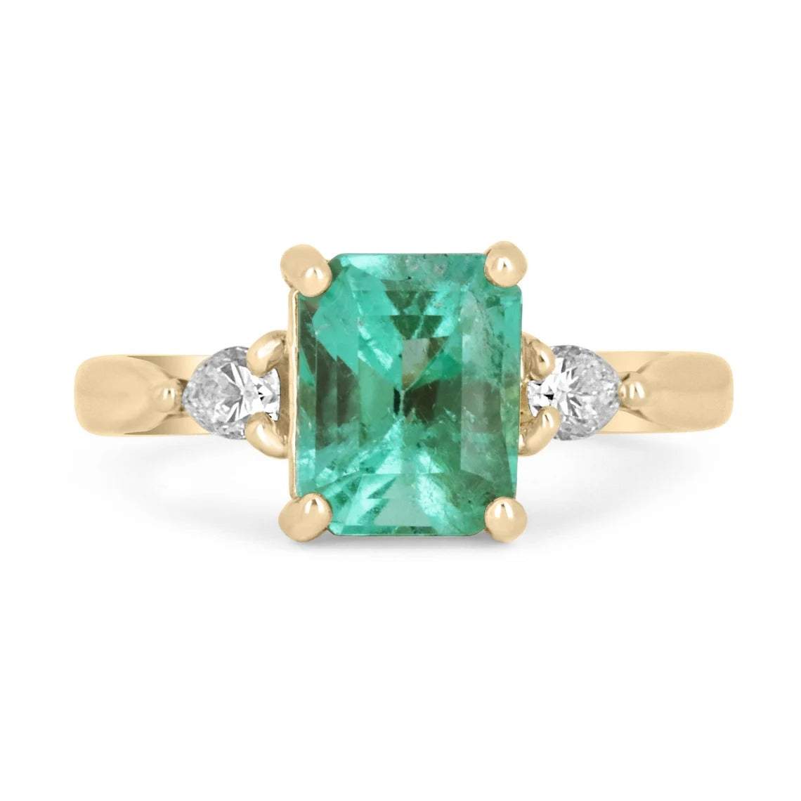 1.59tcw Emerald Three Stone Pear Diamond Ring 14K