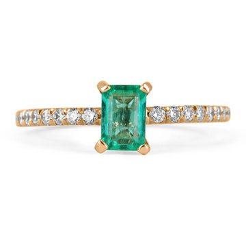 Dainty Delight: 1.10tcw Solitaire Emerald & Diamond Accent Rose Gold Ring in 14K Gold