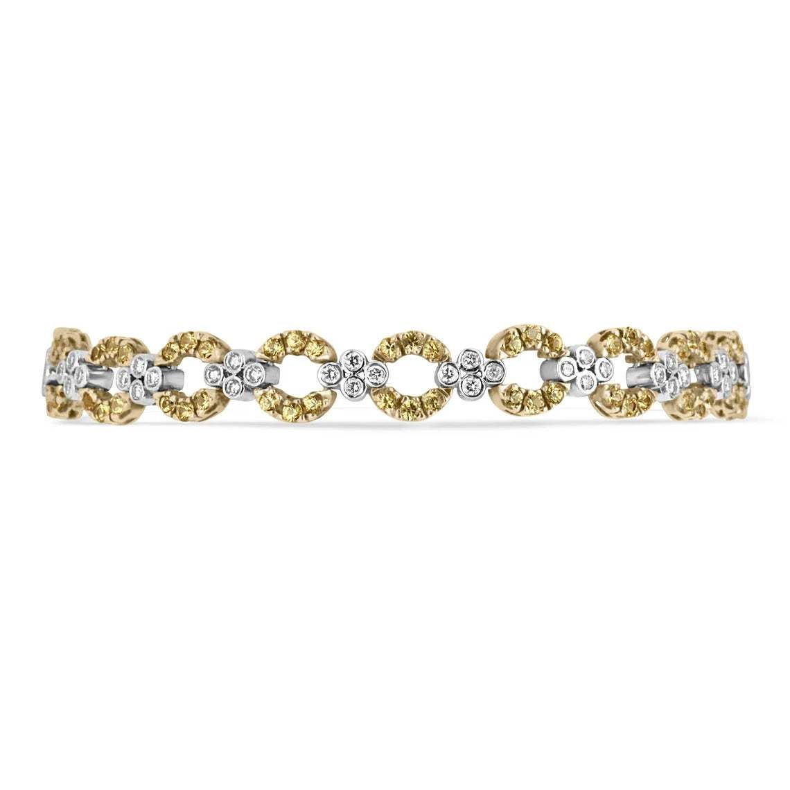 4.94tcw Yellow Sapphire & Diamond Tennis Bracelet Two Toned Gold 18K - JR Colombian Emeralds